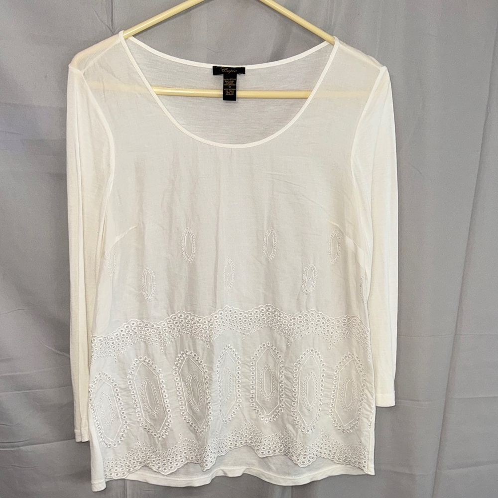 Cupio White Long-Sleeve Eyelet Embroidered Top